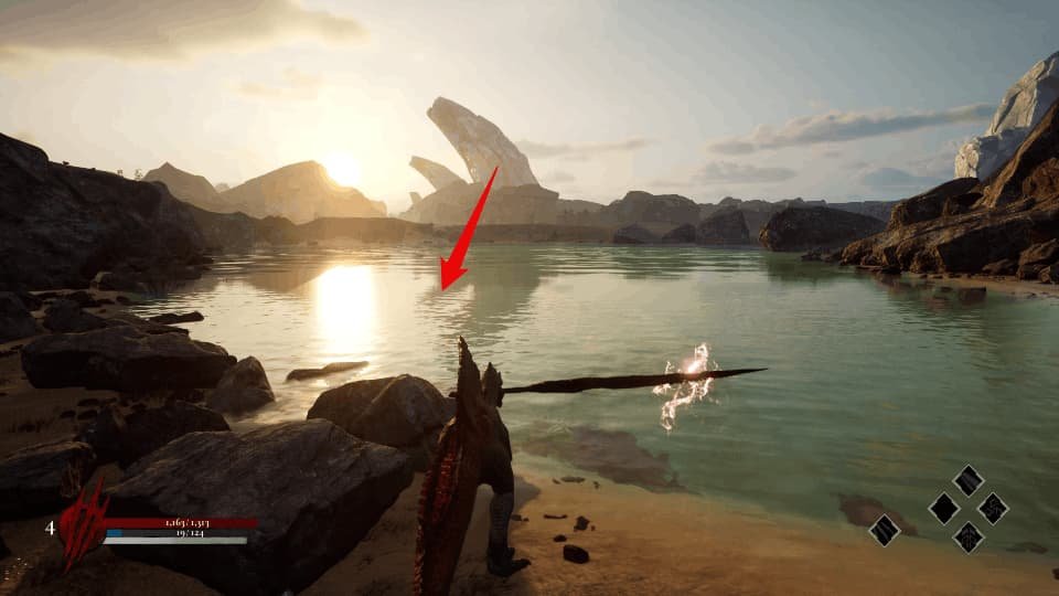 Boss SP Orb resting on a pile of bones under the water in the center of the Great Lake.