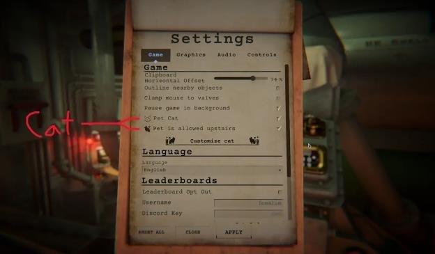 IRON NEST cat options and settings menu